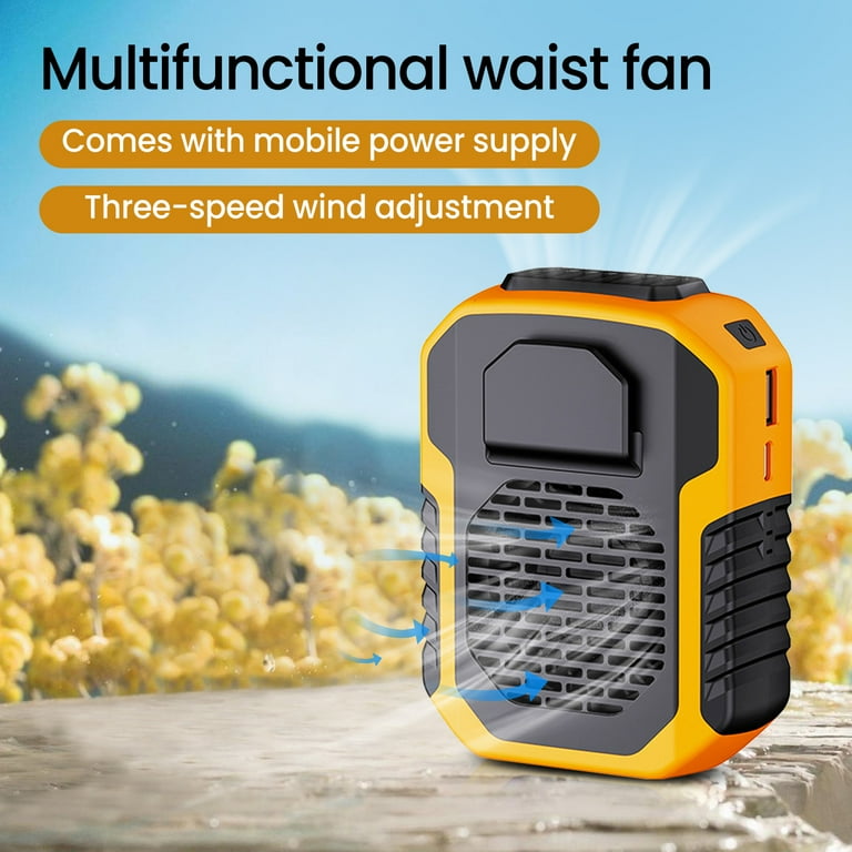 3-in-1 Portable Waist Clip Fan, 6000mAh USB Belt Necklace Fan