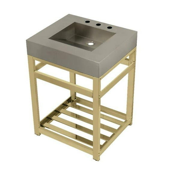 Kingston Brass  25 in. Fauceture Stainless Steel Sink with Steel Console Sink Base, Brushed & Polished Brass