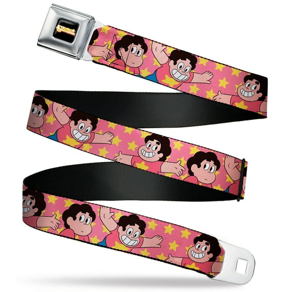 Warner Bros. Animation Belt, Seatbelt Buckle Belt, Steven Universe Poses and Stars Pink Yellow, 24 to 38 Inches