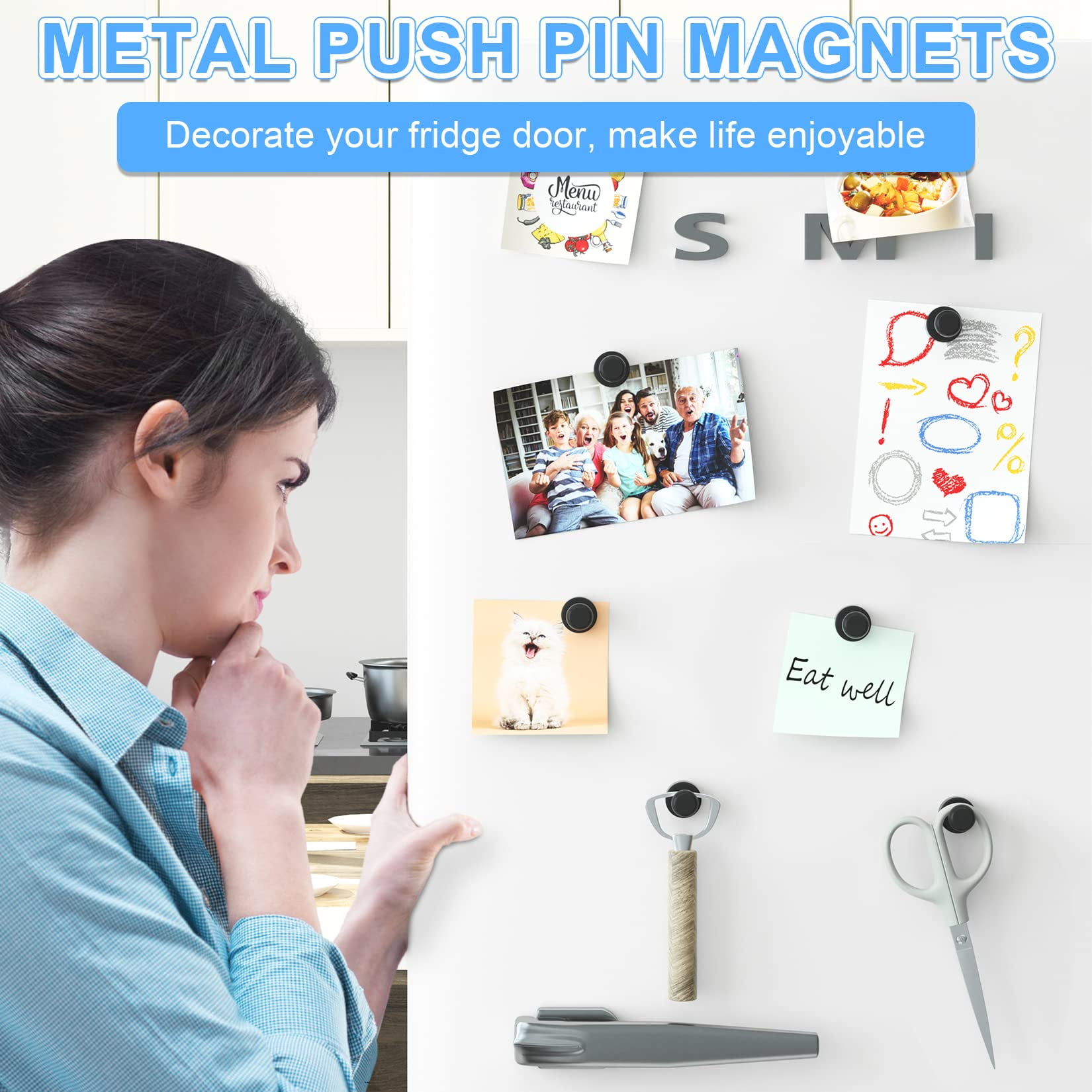 30Pcs Black Fridge Magnets, Small and Strong Magnets for Whiteboard, Office, Classroom, Map, Kitchen Accessories, Office Accessories, Locker Accessories