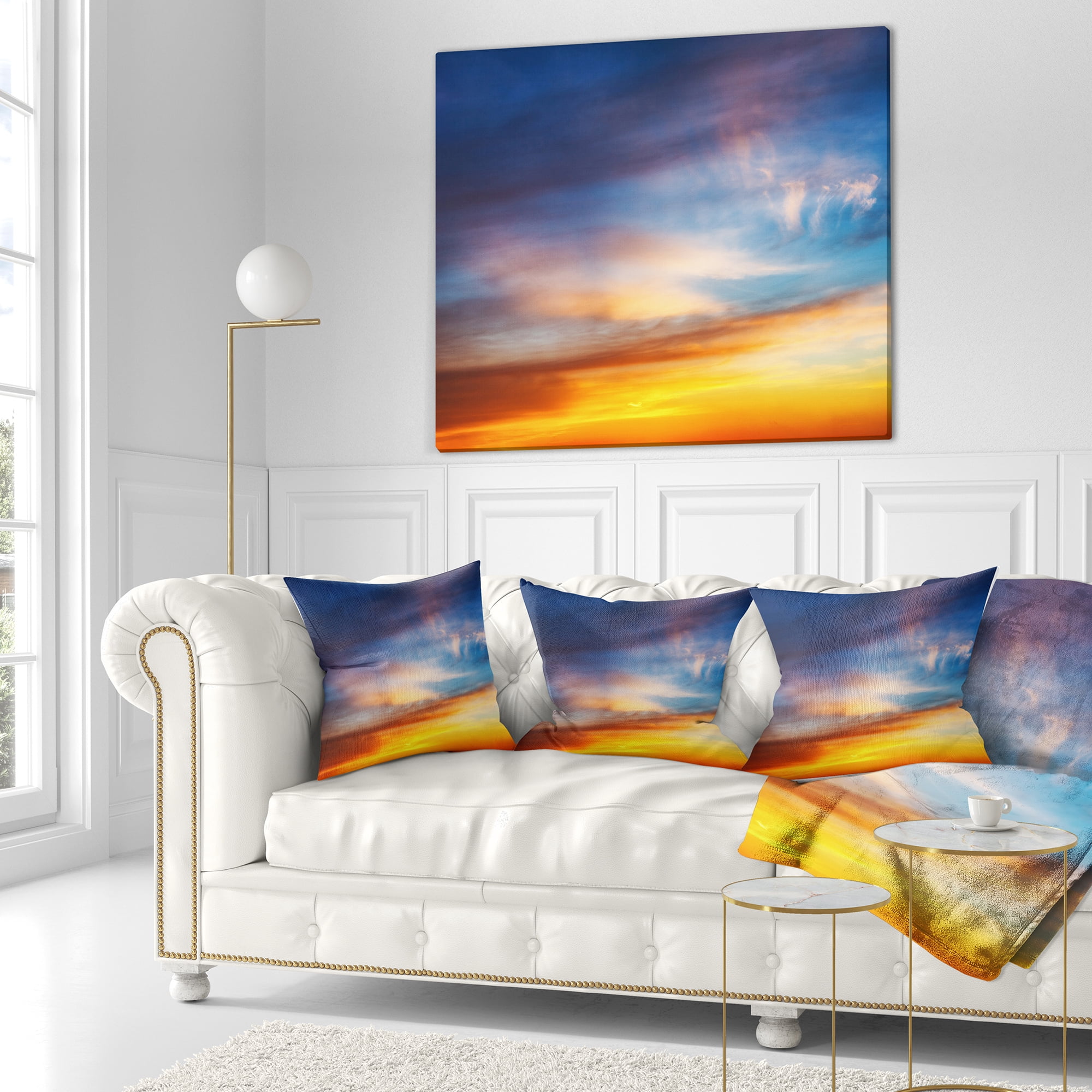 Designart Sunset Dramatic Yellow Sky Clouds - Seashore Throw Pillow - 18x18