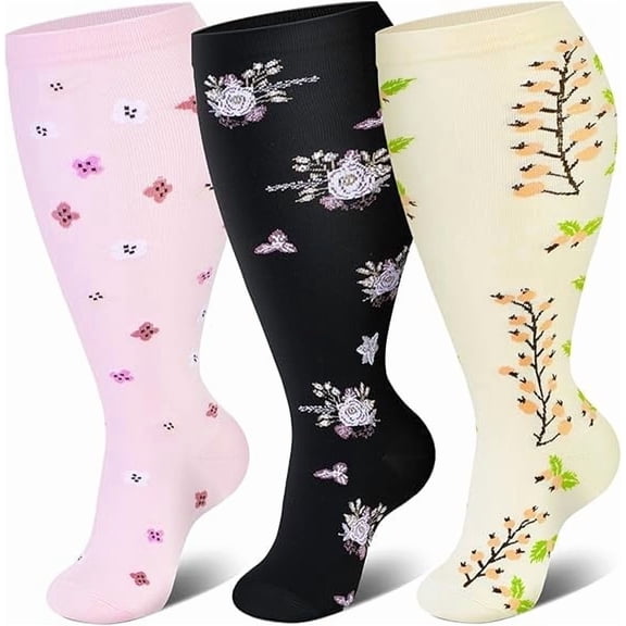 3 Packs Wide Calf Compression Socks for Women Men Knee Hight,Plus Size Stockings for Running,3xl