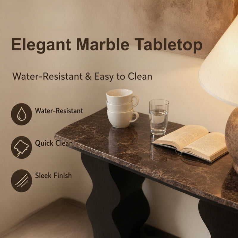 47.24" Modern Console Table, Accent Sofa Side Table with Two Wavy Legs, Entryway Display Table with Faux Marble Top