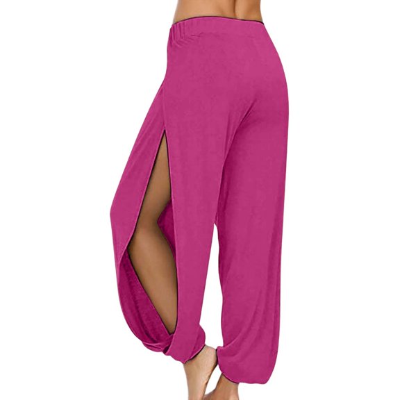 FYEGRE High Slit Harem Pants Women Hippie Harem Pants Trousers Women's Versatile Casual Pants with Slit Design Everyday Outfit for Spring Summer Fall Leisure Activities Red XXXL