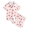 thumbnail image 3 of Tiijoy Girls Pajama Set Cherry Print Short Sleeve Button Top Shorts Nightwear, Sizes 6-7Y, 3 of 3