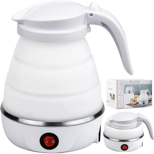 Collapsible Kettle 0.6L Silicone Travel Kettle Collapsible Electric Kettle, Mini Portable Kettle with Stainless Steel Bottom for Camping, Travel, Vaca
