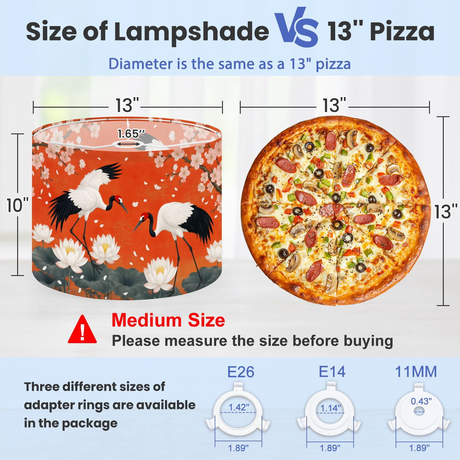Lampshades 2 Pack Cranes Lotus Cherry Blossom Japanese Wildlife Oriental 13"x13"x10" Light Shade for Table Lamps Floor Lamp Shades Lampshade Replacement Easy Assembly