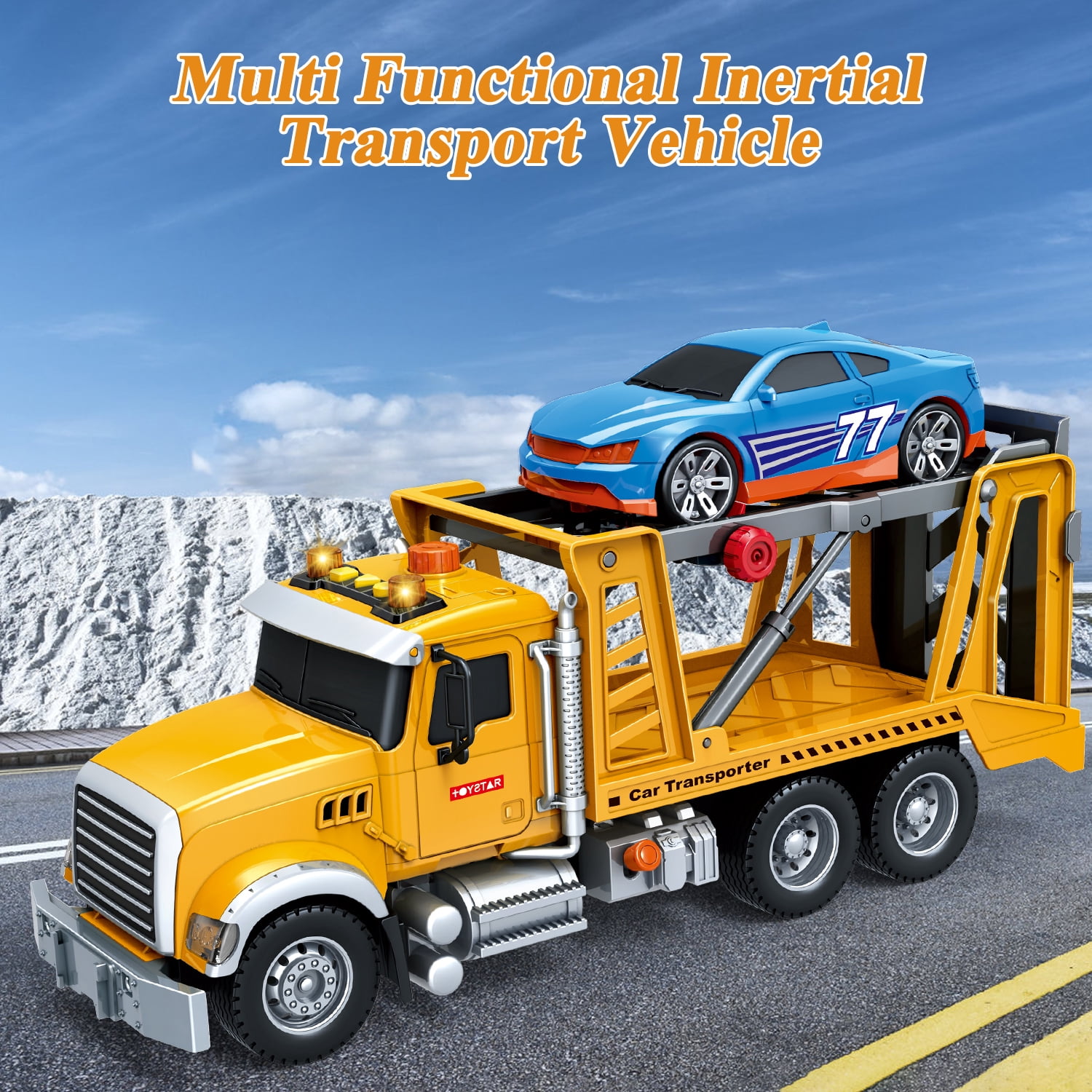 Kids City Carrier Truck with Car Toys, 15" Large Carrier Car Rescue Toy, Friction Powered Transport Rescue Truck Toy with Lights and Sounds, Play Vehicle Toys for Kids