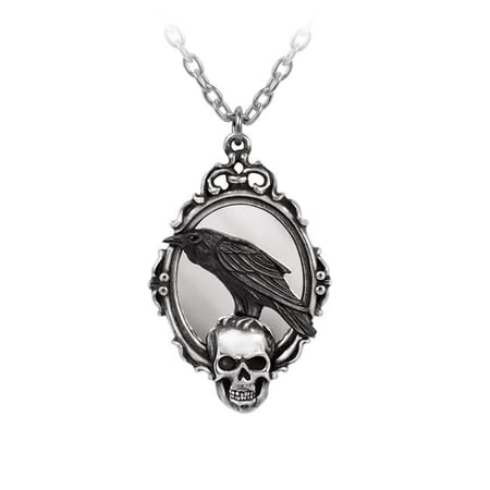2.05 in. Reflections of Poe Pendant Mirror Crow Skull Necklace