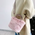 thumbnail image 4 of Women Faux Rabbit Fur Bucket Bag Fashion Imitation Fur Handbag Lightweight Soft Fluffy Plush Tote with Shoulder Strap for Autumn Winter, Pink, 4 of 5