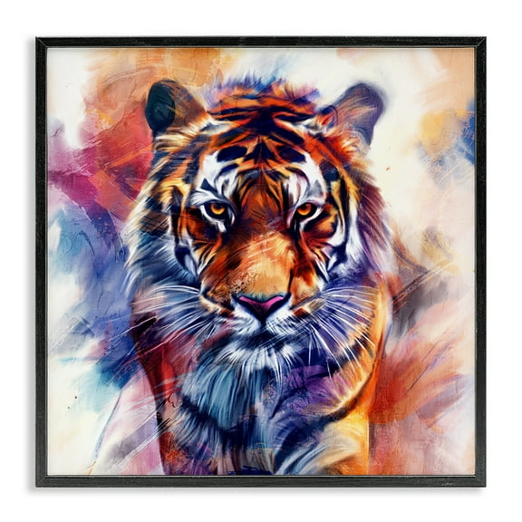 Stupell Industries Fierce Vibrant Tiger Animals Painting Black Framed Art Print Wall Art, 12 x 12