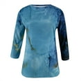 thumbnail image 4 of CHOK Chemises à Manches 3/4 pour Femmes, Col Rond Décontracté, Imprimé, Chandail d'Été Tendance, Blouses Douces et Confortables, Jaune S, 4 of 5