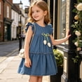 thumbnail image 6 of Zpanxa Girl Dress Girl's Flowy Casual Dress Graphic Print Flutter Sleeve Sleeveless Round Neck Dresses Dark Blue 12 Months, 6 of 9