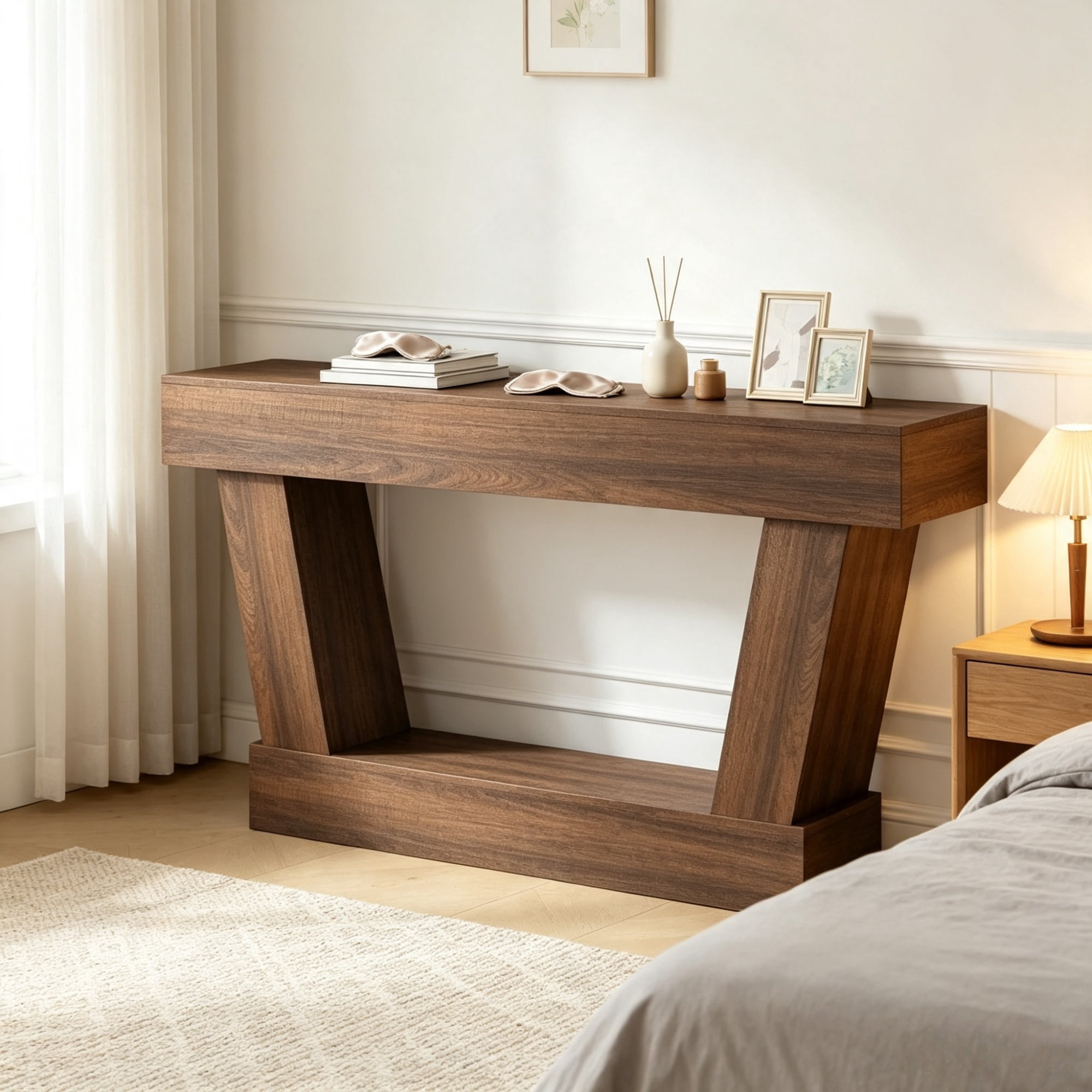 63" Vintage Entryway Console Table, Narrow Design, Open Shelf, for Living Room Space, Brown