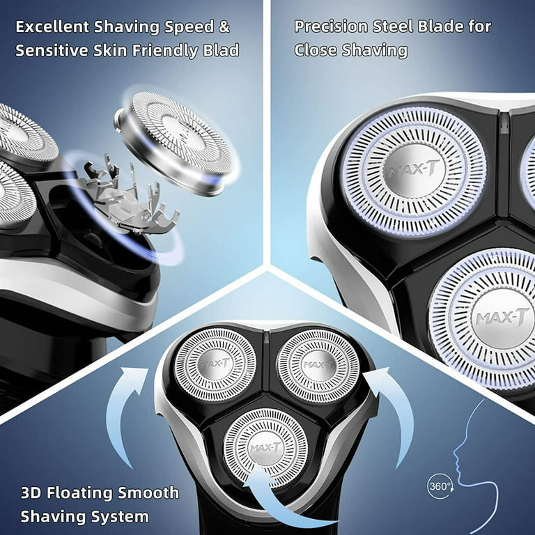 MAX-T Men's Electric Shaver - Corded and Cordless Rechargeable 3D Rotary  Shaver Razor for Men with Pop-up Sideburn Trimmer Wet and Dry Painless