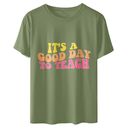 

Crop Tops for Women Sequin Tops for Women Women s Loose Pullover Teacher s Day Print Round Neck Short Sleeve Top Short Sleeve Round Neck Top/Shirt High Top Women Maternity Tops Clearance Green L