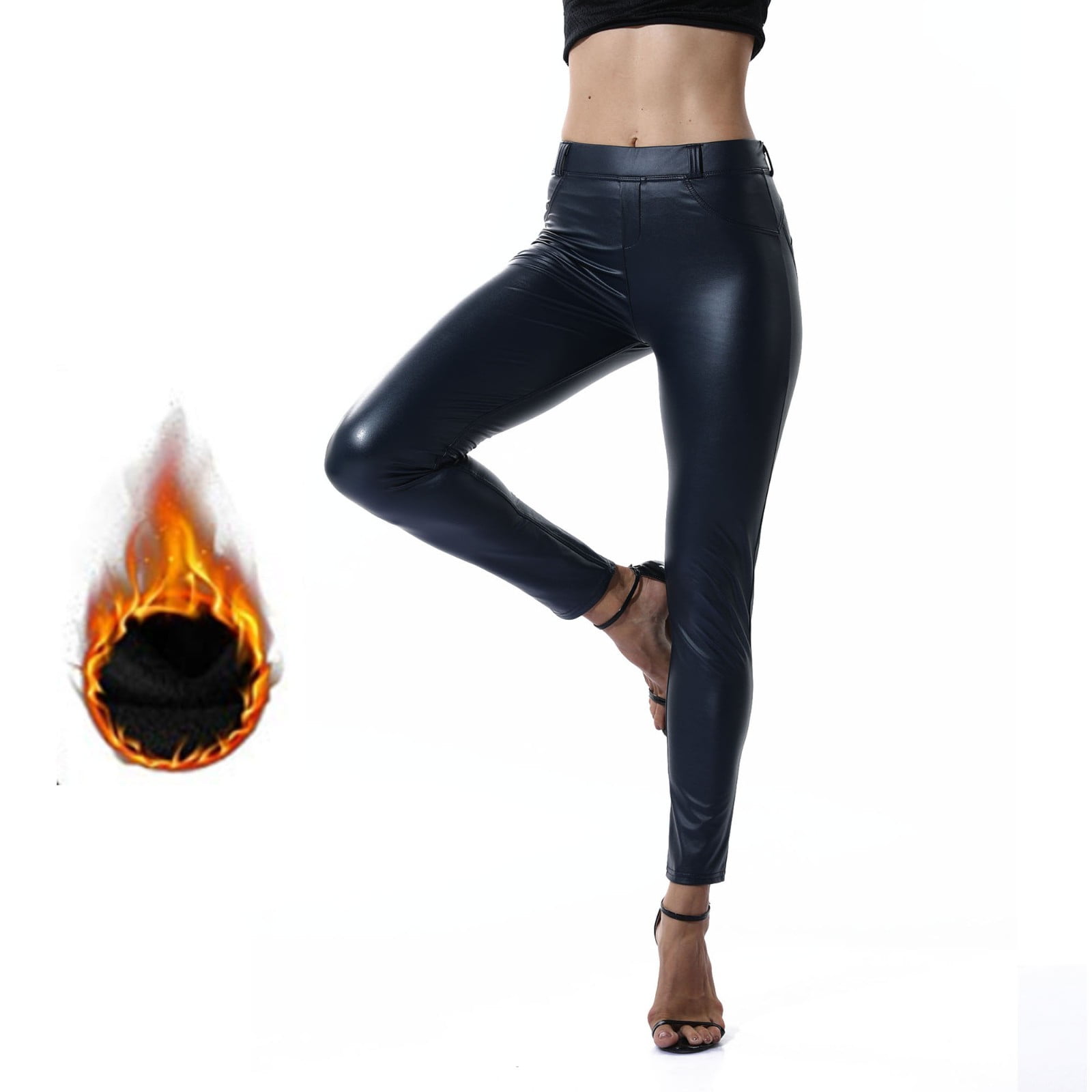 Womens Stretch Patch Leather Butt Life Skinny High Waist Yoga Pants Leggings 