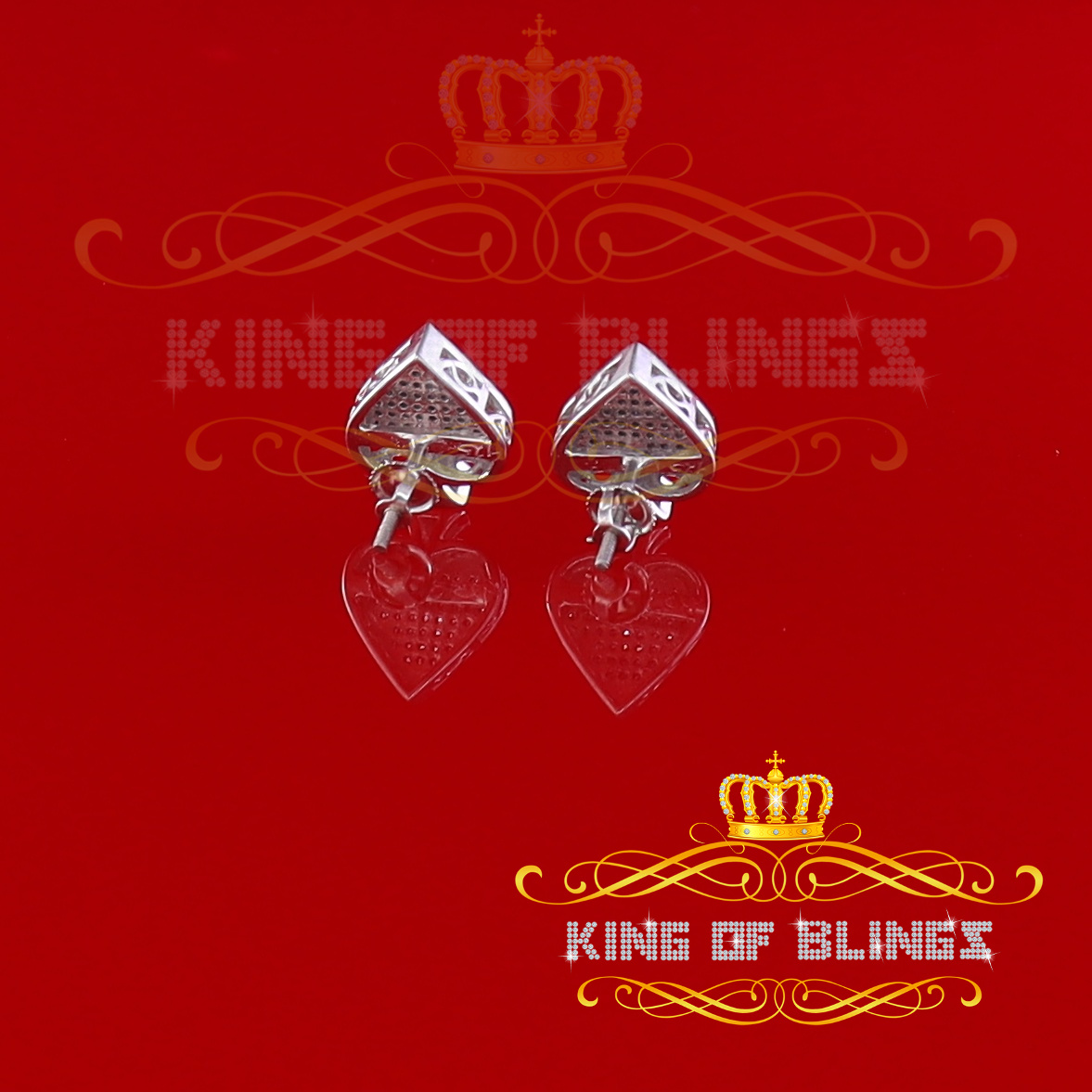 King of Bling's 925 Sterling Silver White 0.20ct Diamond For Women's / Men's Stud Heart Earring