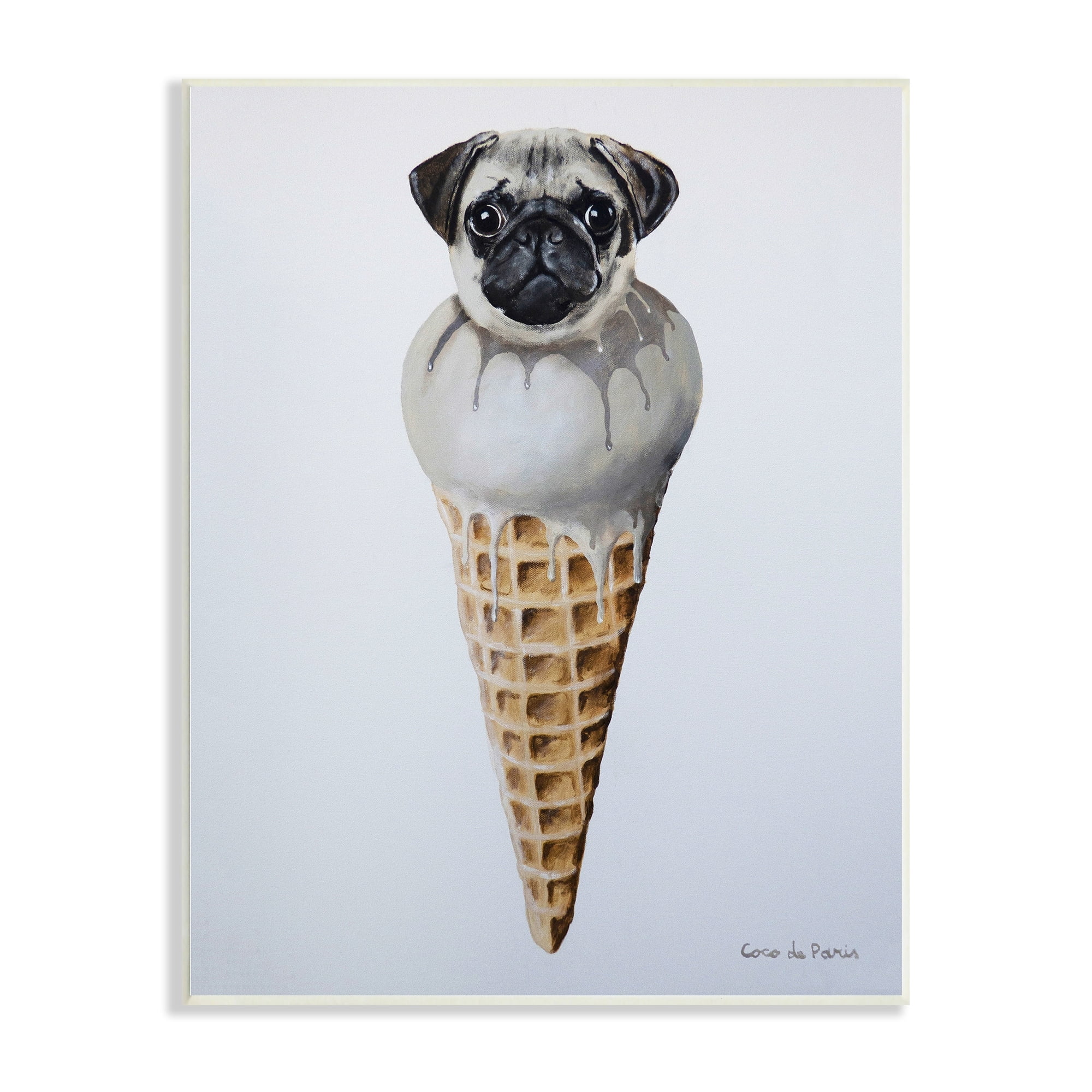 Stupell Industries Pug Ice Cream Cone Dessert Illustration , 13 x 19, Design by Coco de Paris