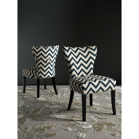 SAFAVIEH Jappic 20 H Ring Side Chair Silver Nail Head Navy / White