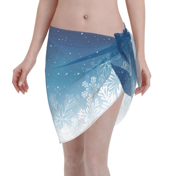 Wukai Christmas Snowflakes Women’s Short Sarongs Beach Wrap Bikini Bottom Short Skirt Chiffon Scarf for Swimwear