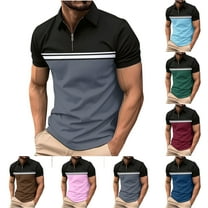 Jinhomg Mens Polos T Shirts Big and Tall Casual Short Sleeve Button Lapel Golf Shirt 2025 Trendy Stripe Print Basic Top Lightweight Comfy Pullover 2025 Saving Pink XXXL