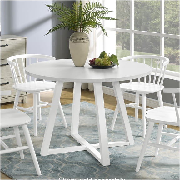 JERFIT 48 Inch Round Dining Table for 4, Modern White Kitchen Table with Trestle Base, Solid Wood Farmhouse Table for Dining Room
