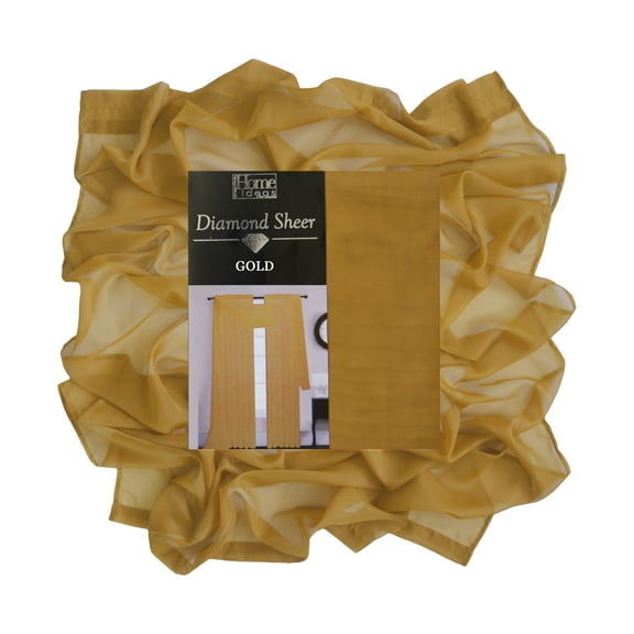 Gold Single Sheer Voile Window Curtain Panel: 55"W x 84"L, Fully Hemmed, Rod Pocket