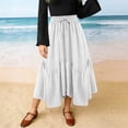 thumbnail image 2 of QATAINLAV Long Skirts for Women Drawstring Elastic High Waist A Line Skirt Summer Boho Flowy Tiered Skirt Beach Clothes White XL, 2 of 7