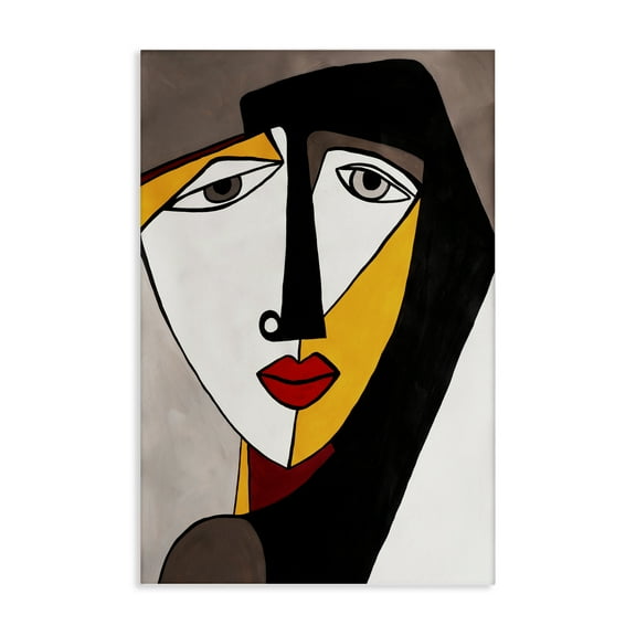 Stupell Industries Cubist Bold Face Abstract Painting Wrapped Canvas Art Print Wall Art, 16 x 24
