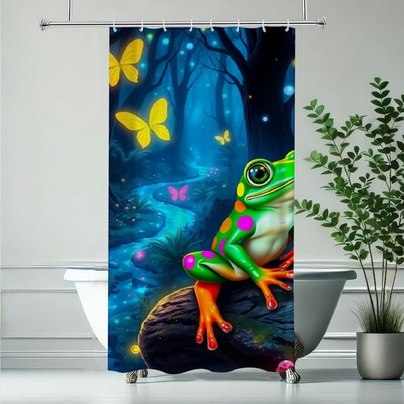 RKSupls Enchanted Forest Frog Shower Curtain, Valentine's Day Waterproof Shower Curtain with Hooks for Home Bathtub Bathroom Decor Washable Fabric Curtains,90x180cm