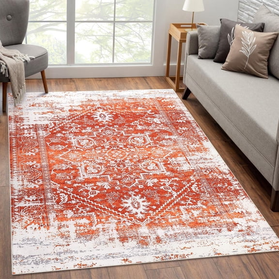 Vintage Runner Rug Classic Boho, Washable Non-Slip Low Pile Durable Carpet for Living Room Hallway Kids Room Indoor Use Entryway Kitchen