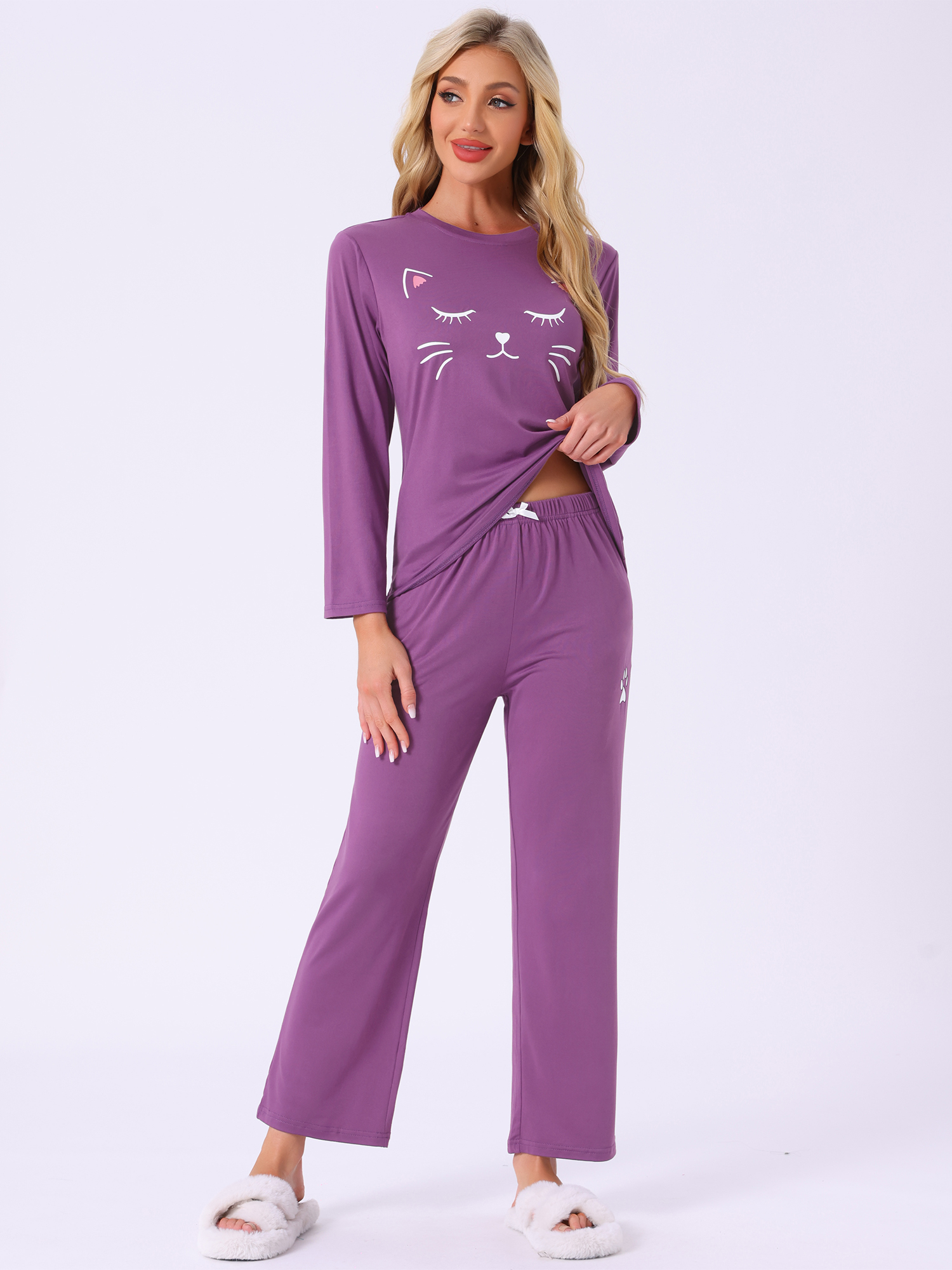 DARING DIVA Women's Long Sleeve Cute Pajamas Sets XL Purple