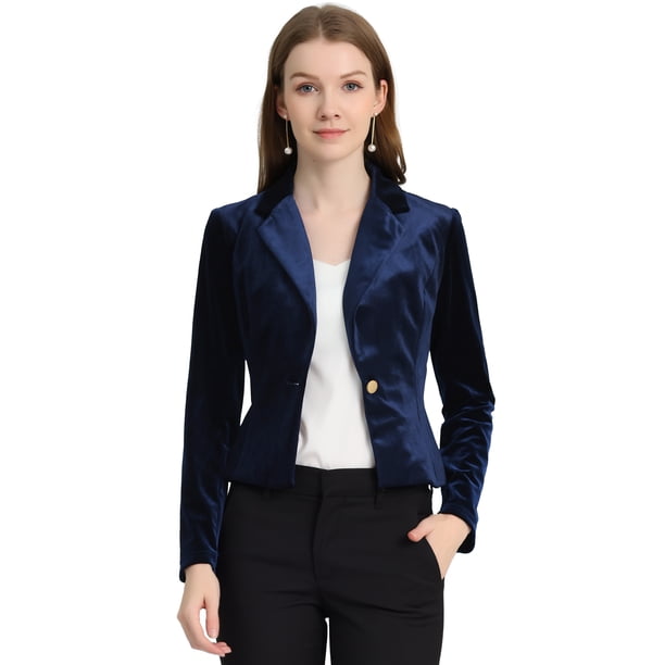 INSPIRE CHIC Chaqueta De Traje De Oficina De Negocios Con Solapa Y 1 Botón De Terciopelo Para Mujer azul marino L