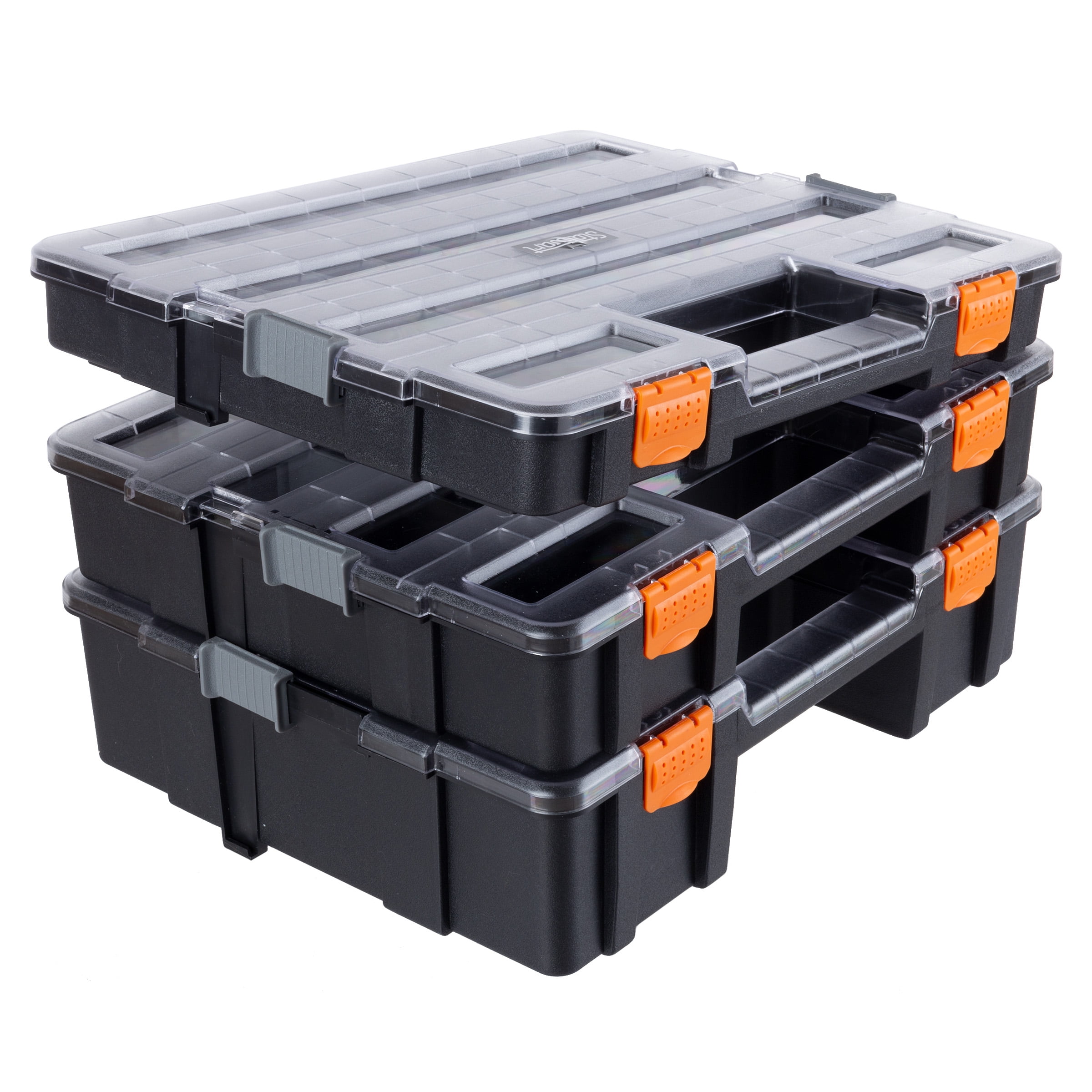 Tool Box Organizer - 3-in-1 Portable Parts Organizer with 52 Customizable Compartments to Store Hardware, Craft Supplies, or Beads by Stalwart (Gray)