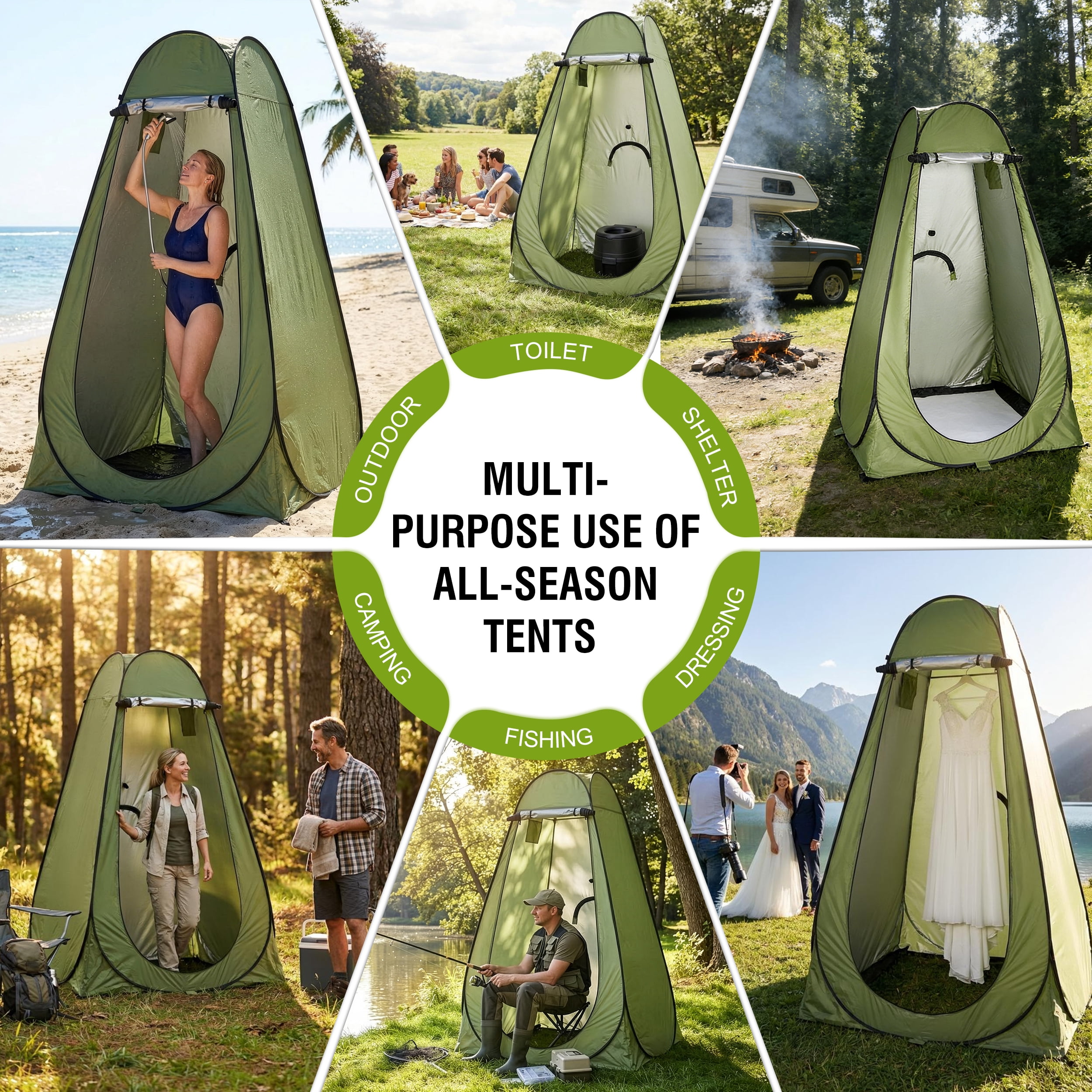 RELOIVE Shower Tent,Pop Up Changing Tent,Portable Camping Privacy Tent,Toilet Tent with Carry Bag for Beach, Camping, Hiking,Military,Green
