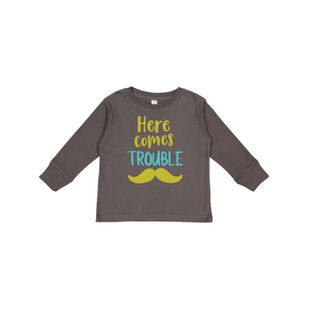 

Inktastic Here Comes Trouble Mustache Moustache Gift Toddler Boy or Toddler Girl Long Sleeve T-Shirt