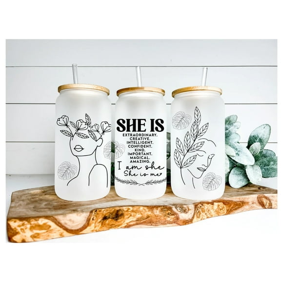 Daily Affirmations Beer Can glass | Boho Coffee Glass | Aesthetic Coffee