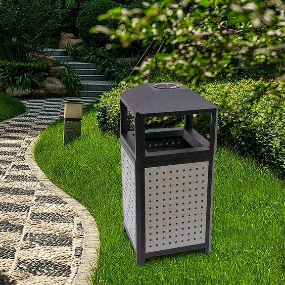 Outdoor Trash Can, Garbage Enclosure 15-gallon Large Capacity Commercial Waste Container, Four-sided Wide-opened Mouth(10.5*6.5 inches)