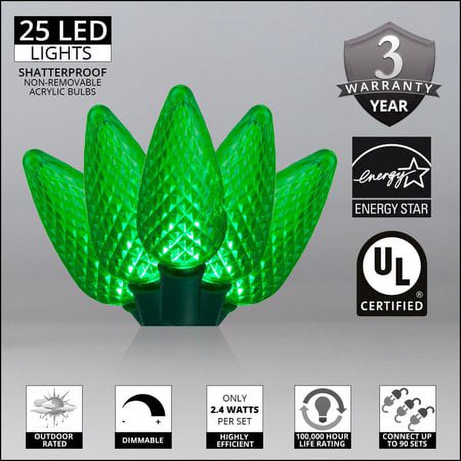 Wintergreen Lighting C9 Green LED Christmas Lights, 25-Count photo 3