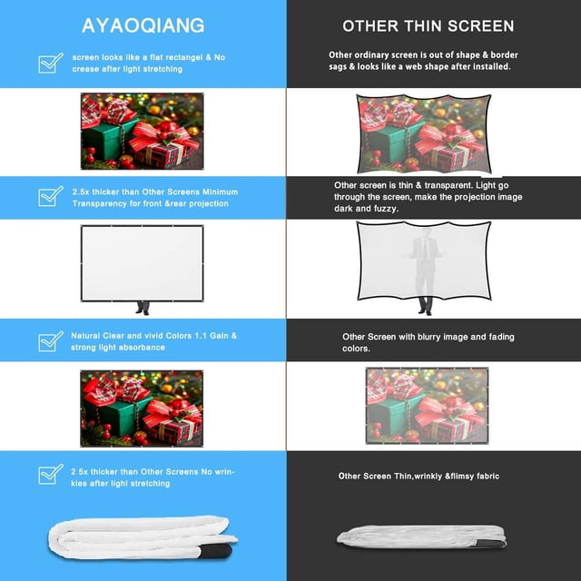 Pantalla del proyector de 100 pulgadas, pantalla de proyección portátil 16: 9 HD 4K plegable para cine en casa cine interior al aire libre Proyección delantera y trasera por AYAOQIANG