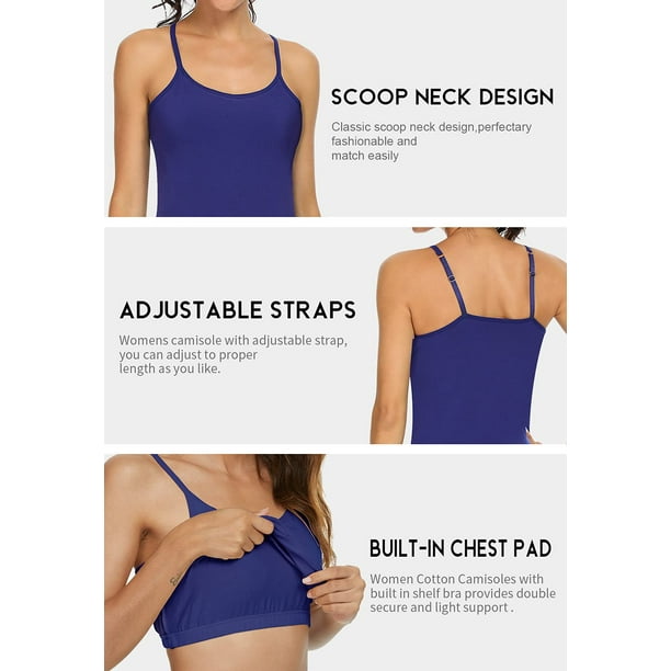 Womens Camisole Vest with Built in Shelf Bra Adjustable Spaghetti Strap  Tank Top