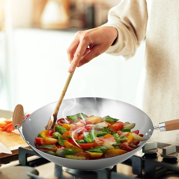 14-Inch Carbon Steel Wok with Bamboo Handle for Stir Frying, Stewing & More