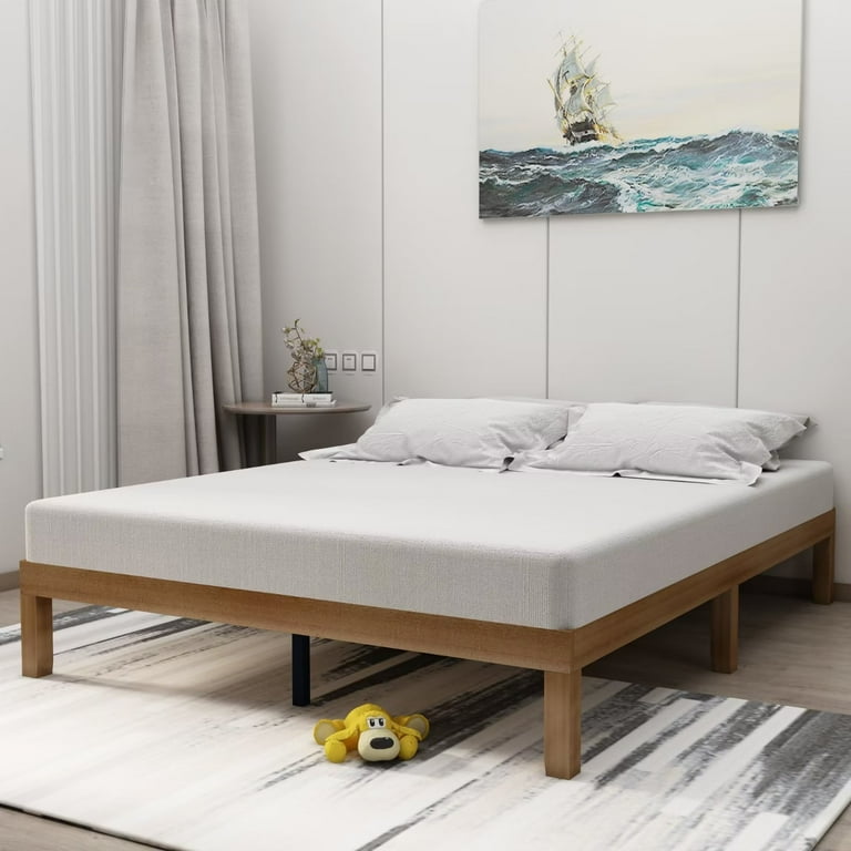 Natural wood shops bed frame queen