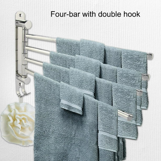 Ymiko Towel Rod, Towel Holder Silver Towel Rack 10.4 X 14.4 X 1.3in Towel Bar, With Hook Base For Bathroom Kitchen Hotel Home