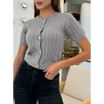 thumbnail image 4 of Female Short Sleeve Cardigan Cable Knit Cropped Button Down Crewneck Sweater Tops Gray L, 4 of 8