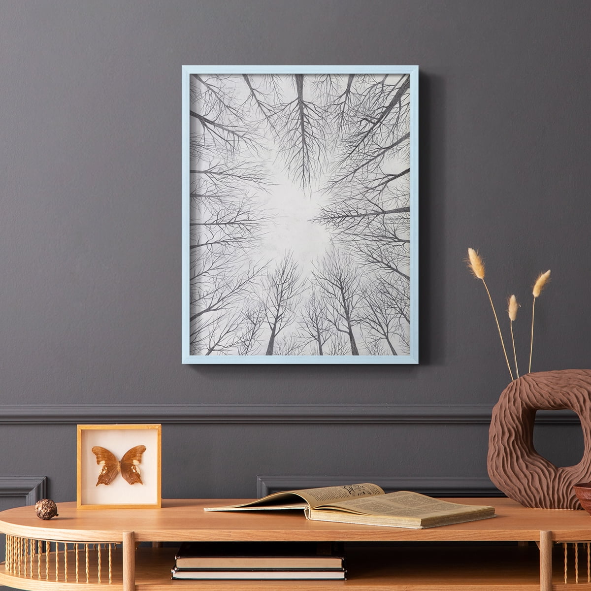 Deciduous Canopy I Framed Print in Blue Solid Wood Framed Print No Nail Hanging