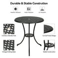 thumbnail image 5 of Patio Bistro Table,Small Outdoor Bistro Table,23.6" Round Outdoor Coffee Table with Umbrella Hole,26'' High Outdoor Cast Aluminum Bistro Table Side Table with Iron Frame for Balcony Backyard Lawn, 5 of 9