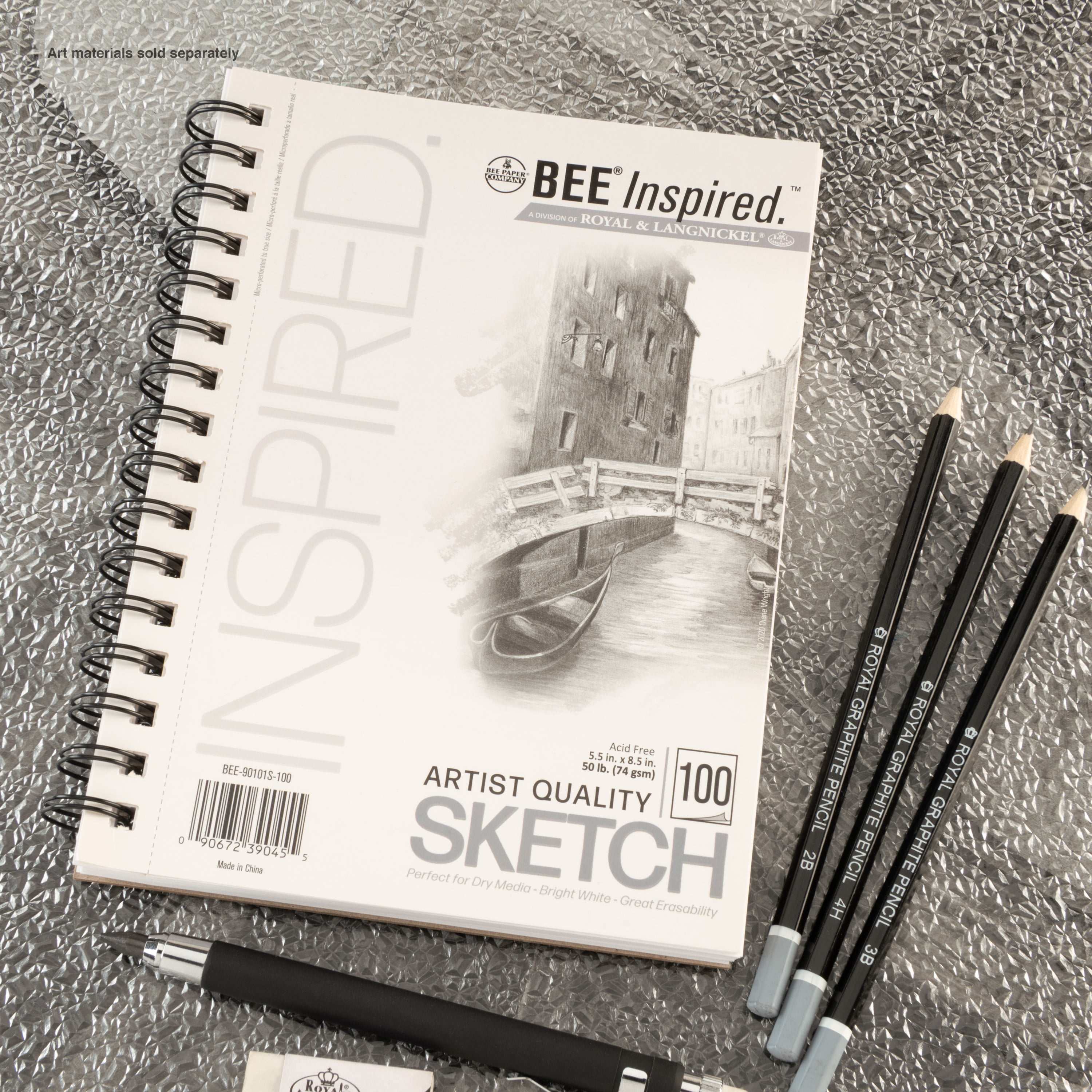 Bee Paper - Bee Inspired 5.5"x8.5" Sketching Paper Pad, 100 Sheets, Side Wire, 50lb. 74GSM