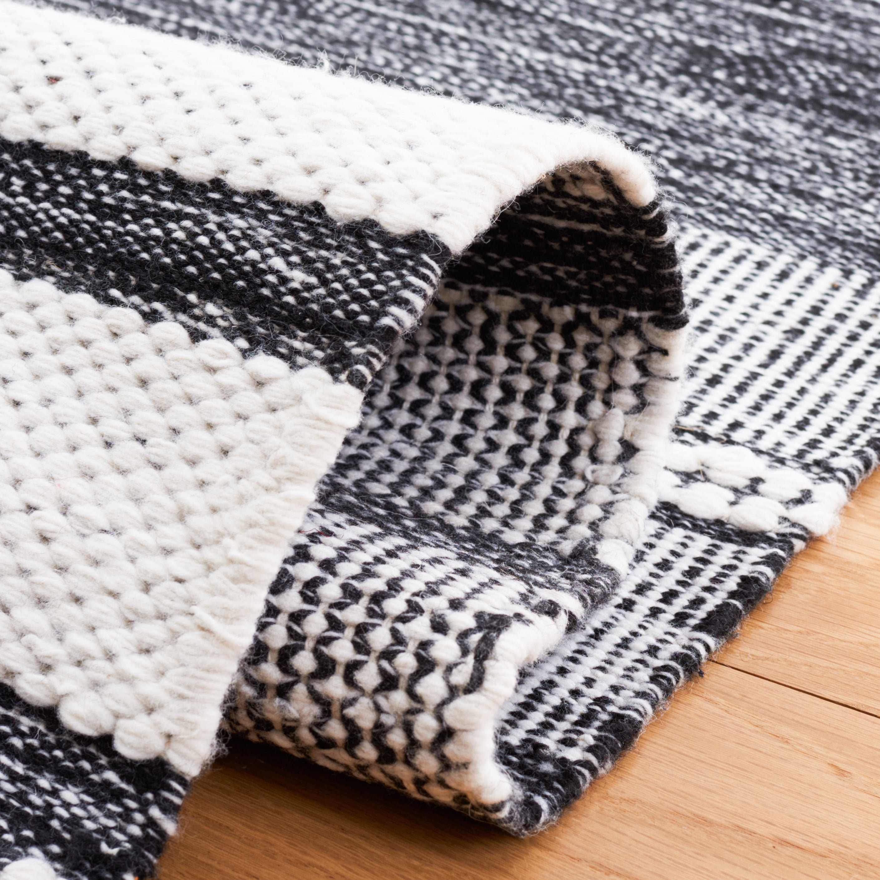 Safavieh Kilim Adam Striped Polyester Area Rug, Ivory/Black, 6' x 6' Square